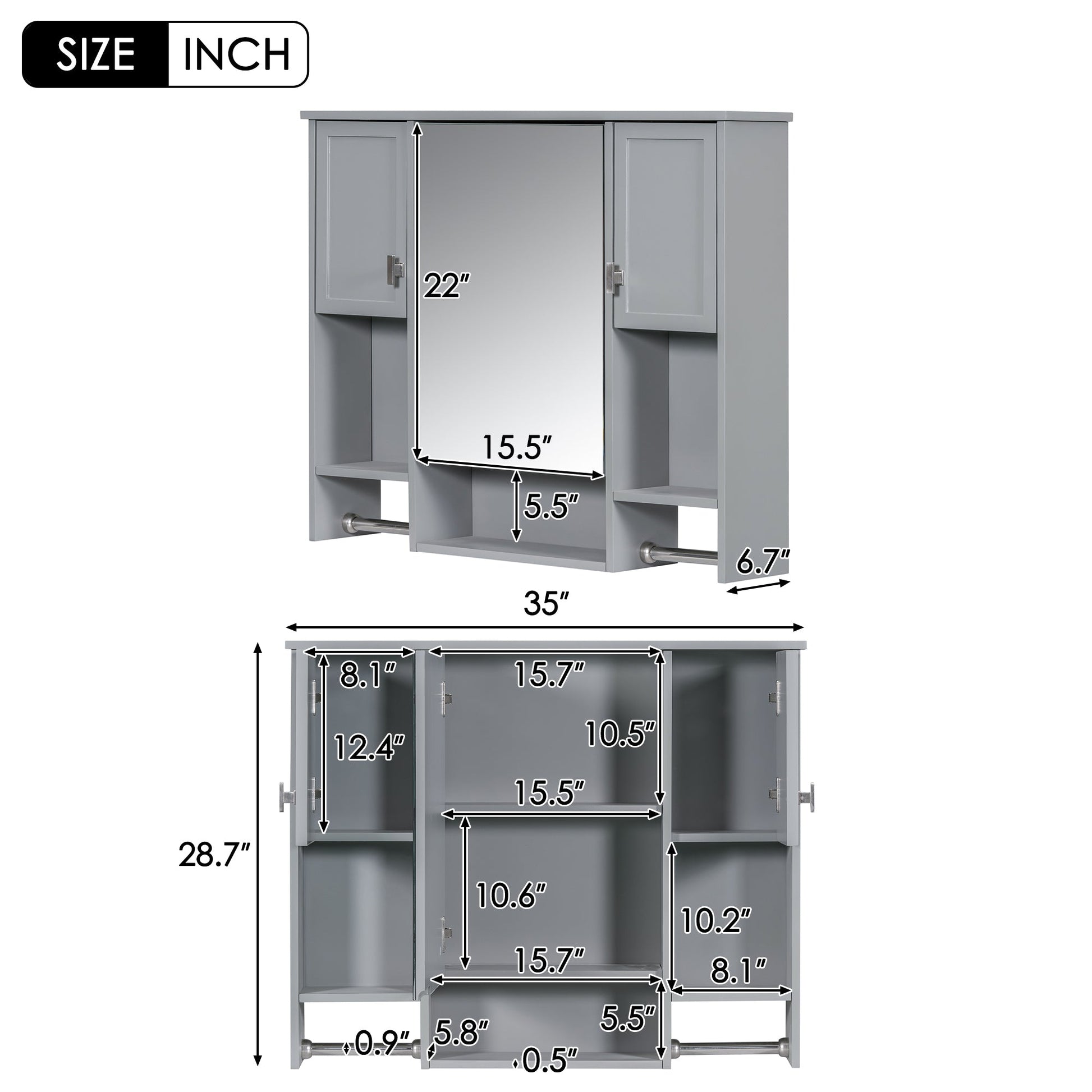 Wall Mounted Mirror Medicine Cabinet with Storage – Grey Bathroom Cabinet - 1st Choice Furniture Direct