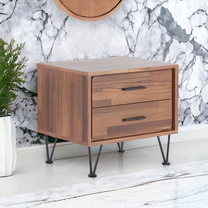 Walnut 2-Drawer Nightstand with Metal Legs - 1st Choice Furniture Direct