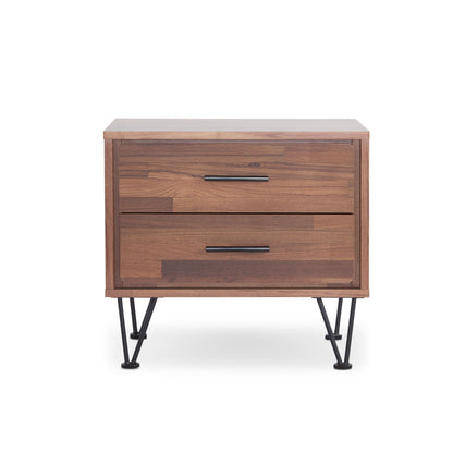 Walnut 2-Drawer Nightstand with Metal Legs - 1st Choice Furniture Direct