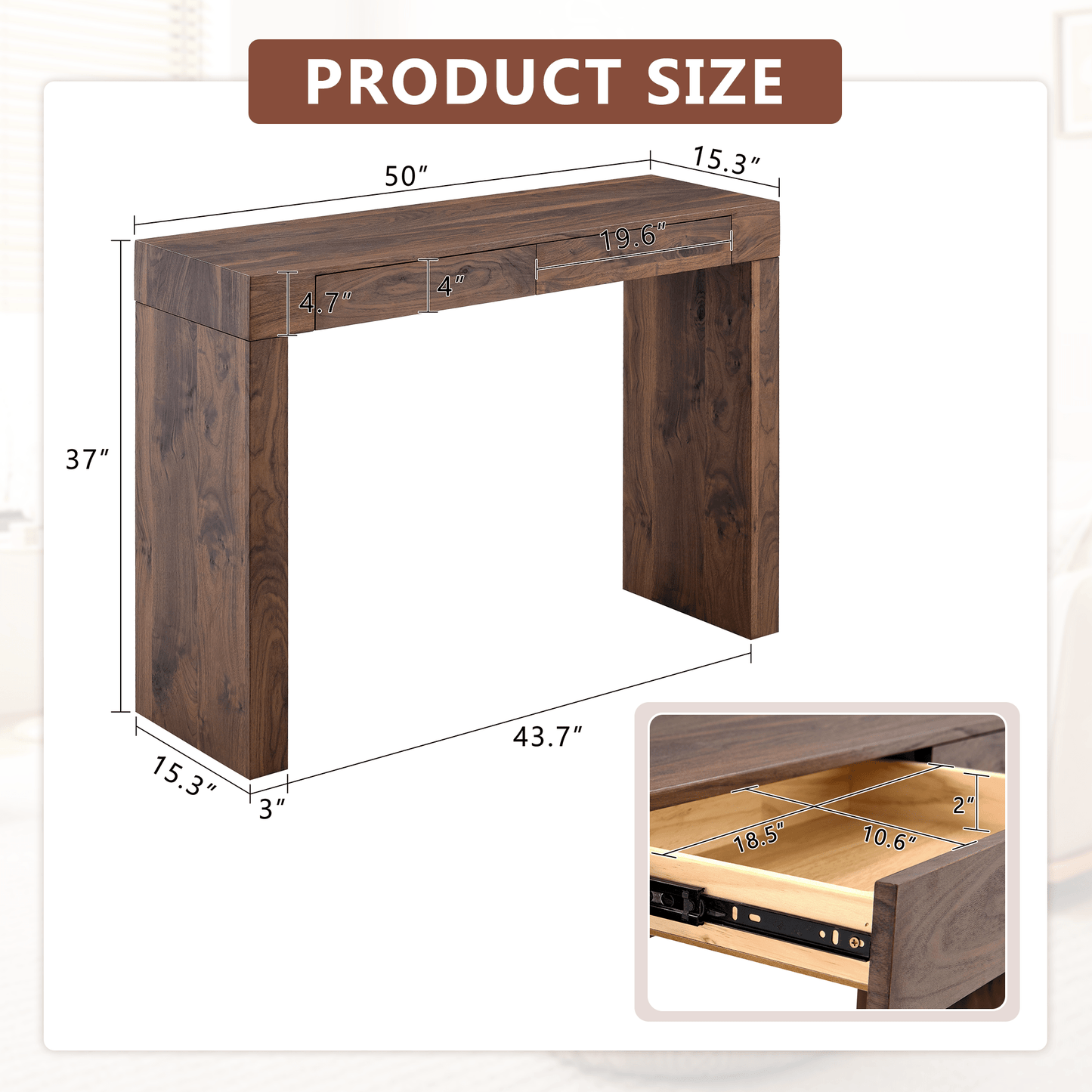 Walnut Bar Table with Storage Drawers | Modern Console Table - 1st Choice Furniture Direct