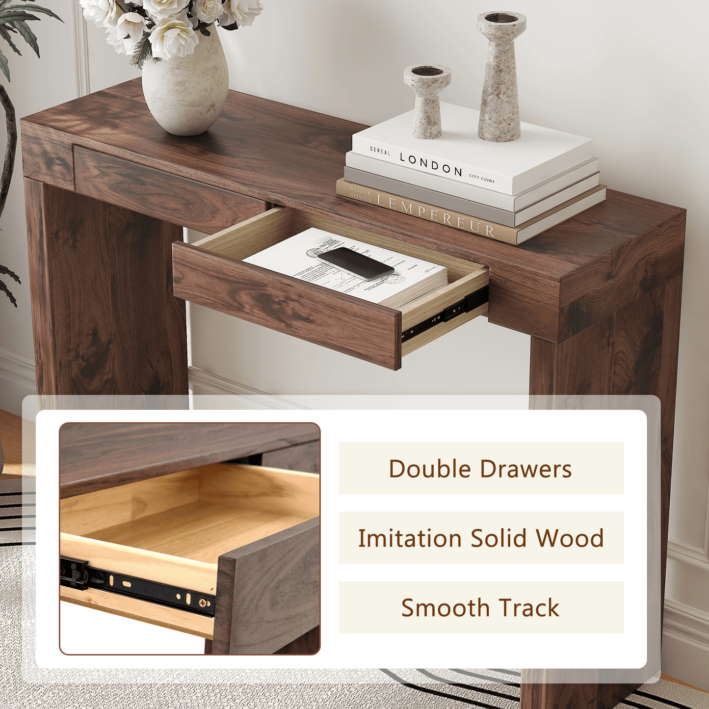Walnut Bar Table with Storage Drawers | Modern Console Table - 1st Choice Furniture Direct