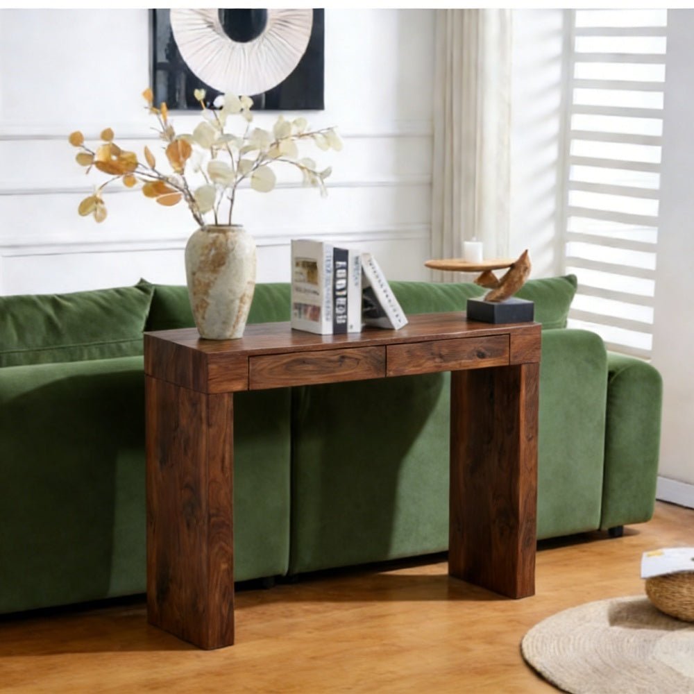 Walnut Bar Table with Storage Drawers | Modern Console Table - 1st Choice Furniture Direct