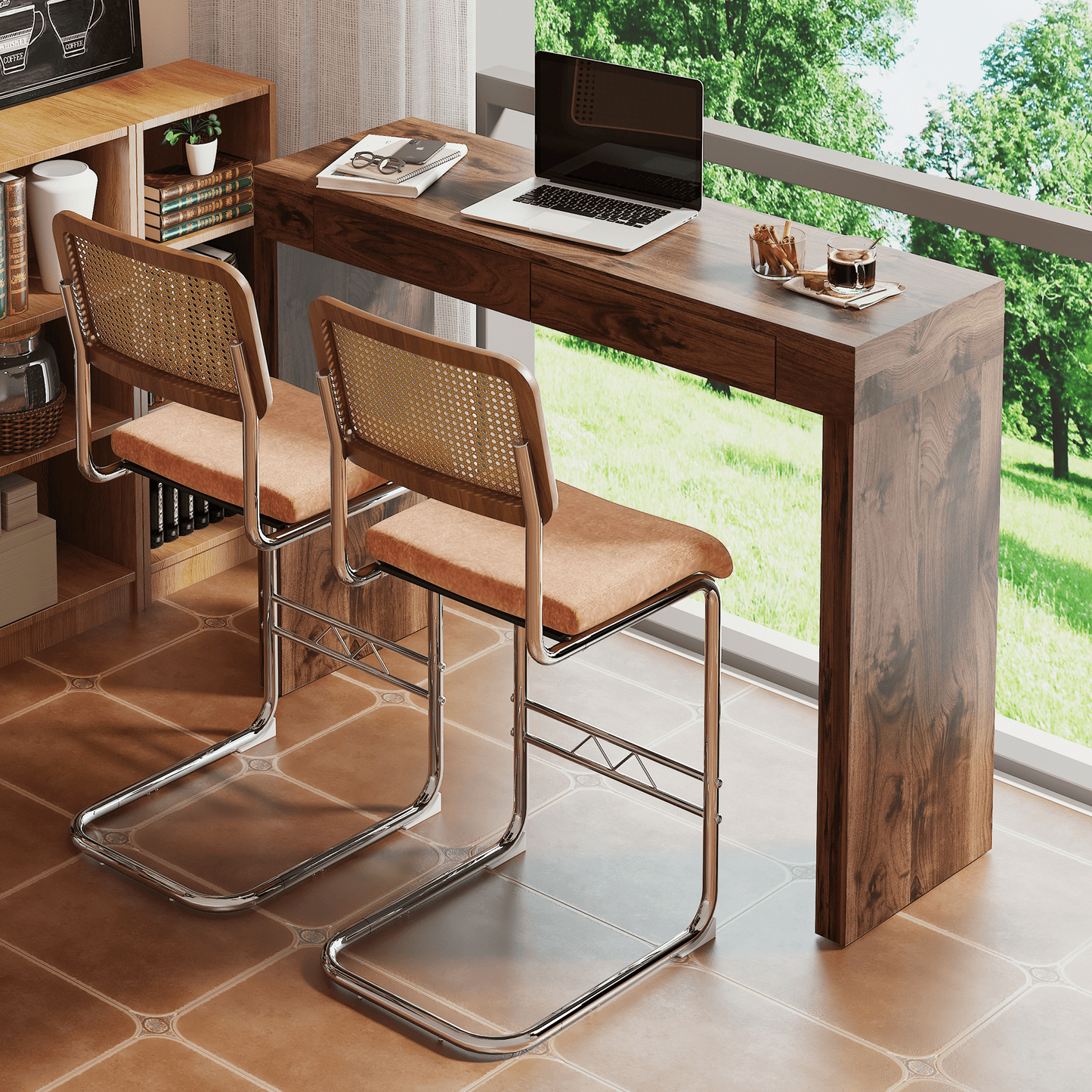 Walnut Bar Table with Storage Drawers | Modern Console Table - 1st Choice Furniture Direct