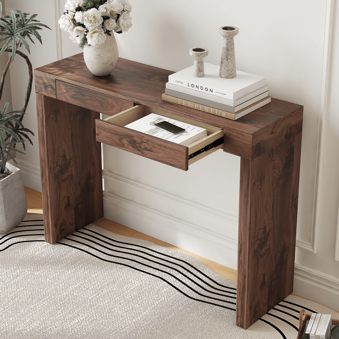 Walnut Bar Table with Storage Drawers | Modern Console Table - 1st Choice Furniture Direct