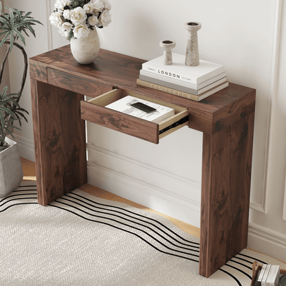 Walnut Bar Table with Storage Drawers | Modern Console Table - 1st Choice Furniture Direct