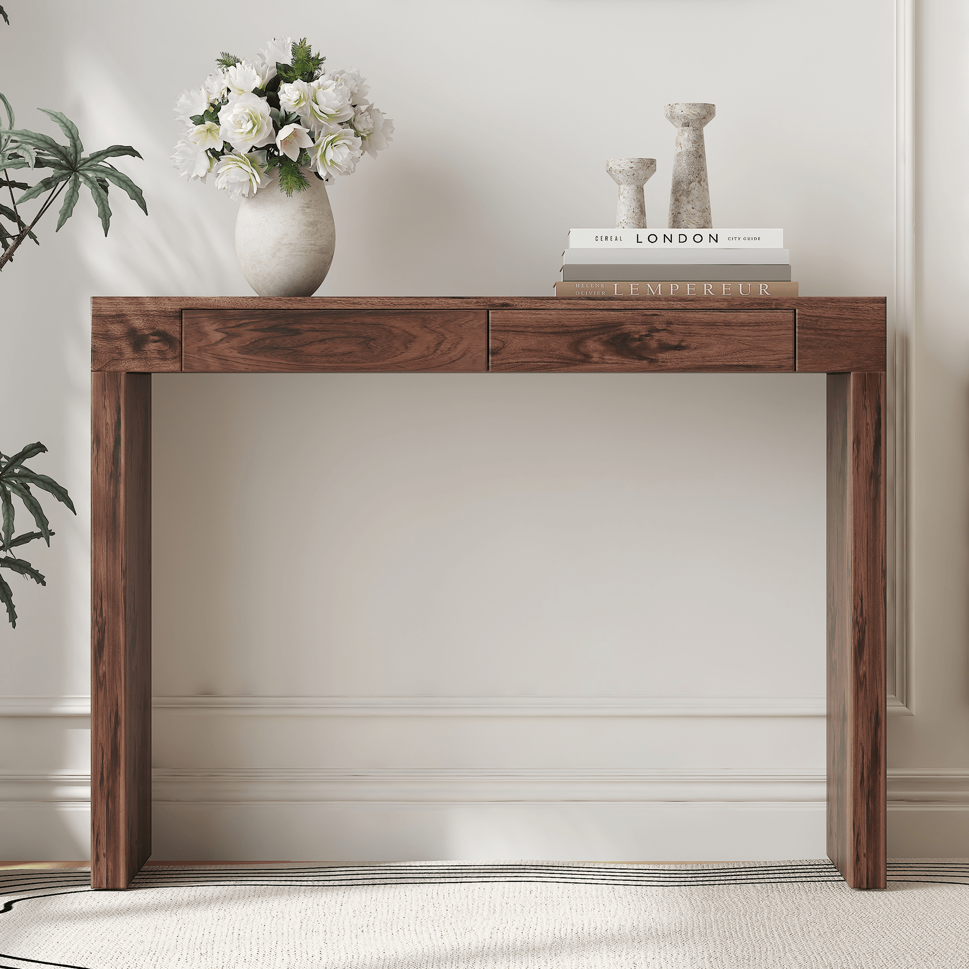 Walnut Bar Table with Storage Drawers | Modern Console Table - 1st Choice Furniture Direct