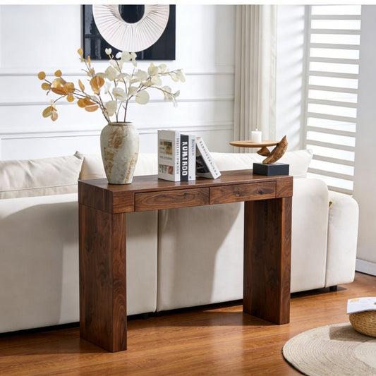 Walnut Bar Table with Storage Drawers | Modern Console Table - 1st Choice Furniture Direct