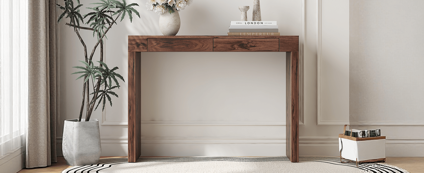 Walnut Bar Table with Storage Drawers | Modern Console Table - 1st Choice Furniture Direct