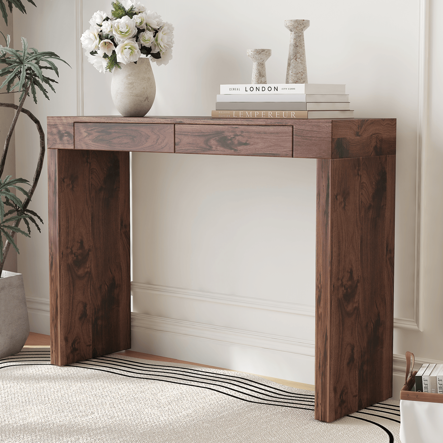 Walnut Bar Table with Storage Drawers | Modern Console Table - 1st Choice Furniture Direct