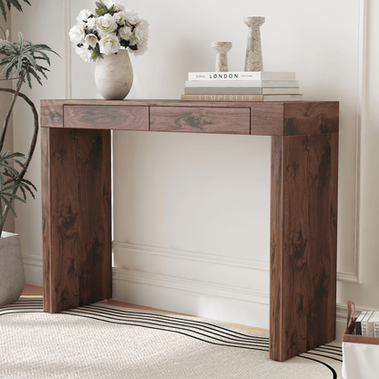 Walnut Bar Table with Storage Drawers | Modern Console Table - 1st Choice Furniture Direct
