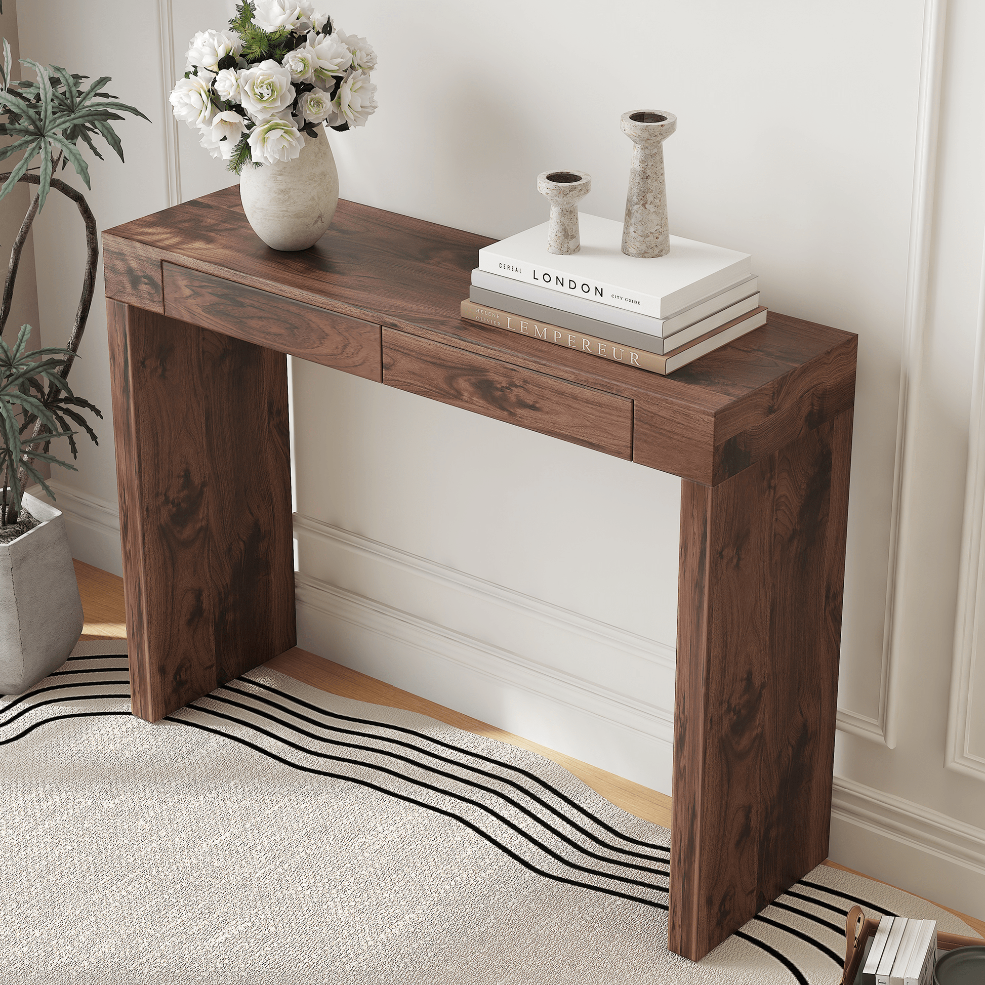 Walnut Bar Table with Storage Drawers | Modern Console Table - 1st Choice Furniture Direct