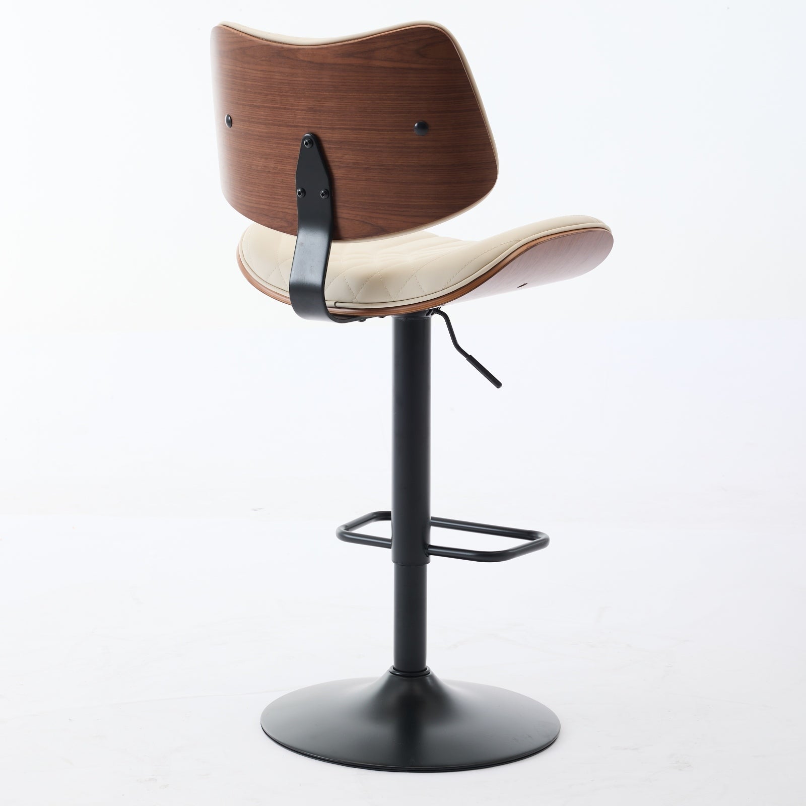 Walnut Bentwood Bar Stools Mid Century Modern Adjustable Counter Height Black Leather Upholstered 360°Swivel Bar Chairs for Kitchen Island/Dining Room/Cafe,Beige,Set of 2 - 1st Choice Furniture Direct