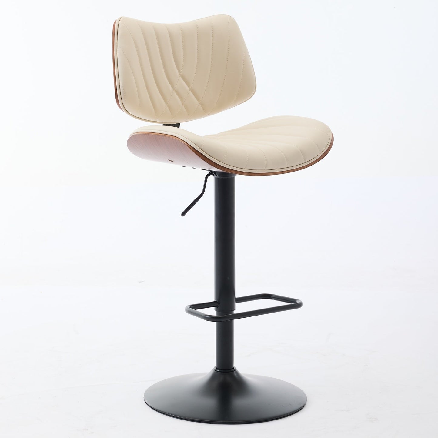 Walnut Bentwood Bar Stools Mid Century Modern Adjustable Counter Height Black Leather Upholstered 360°Swivel Bar Chairs for Kitchen Island/Dining Room/Cafe,Beige,Set of 2 - 1st Choice Furniture Direct