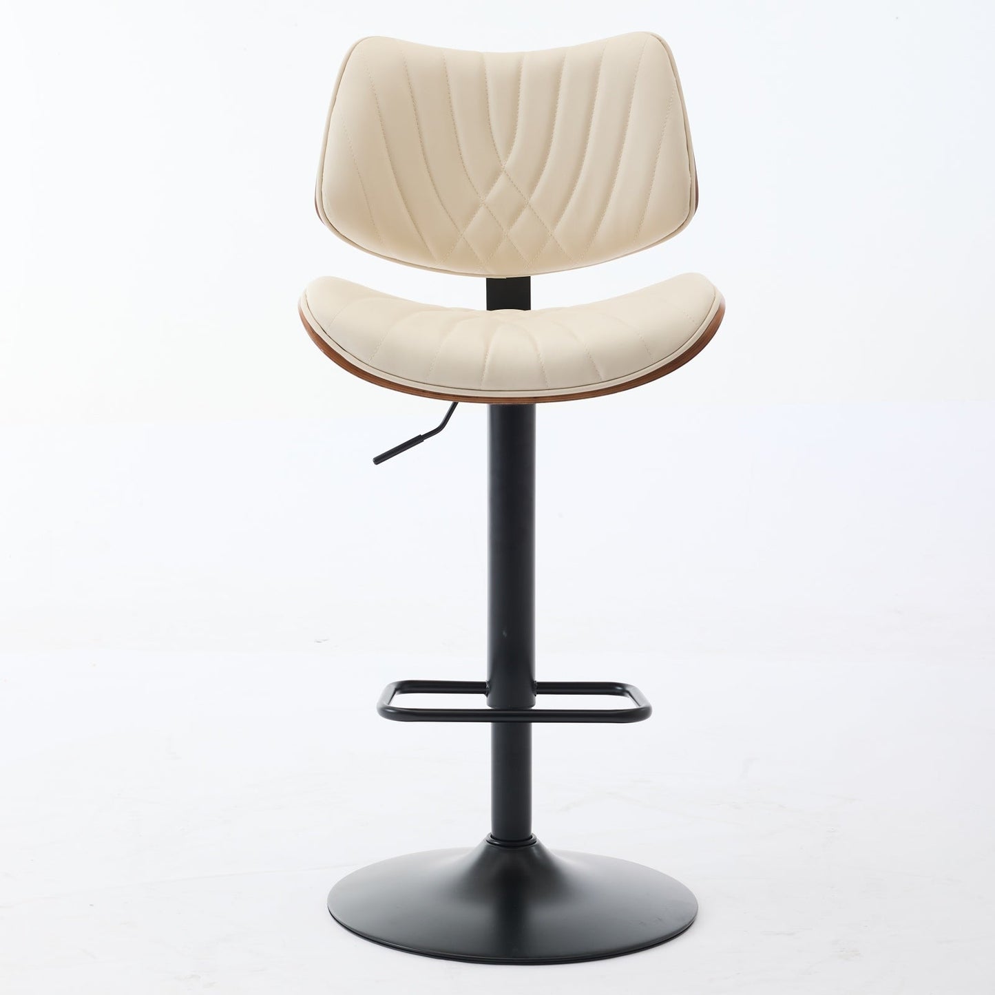 Walnut Bentwood Bar Stools Mid Century Modern Adjustable Counter Height Black Leather Upholstered 360°Swivel Bar Chairs for Kitchen Island/Dining Room/Cafe,Beige,Set of 2 - 1st Choice Furniture Direct