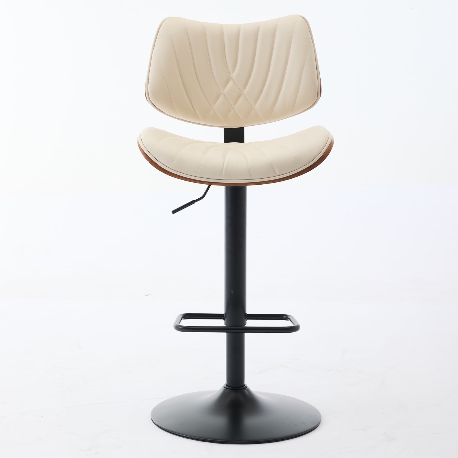 Walnut Bentwood Bar Stools Mid Century Modern Adjustable Counter Height Black Leather Upholstered 360°Swivel Bar Chairs for Kitchen Island/Dining Room/Cafe,Beige,Set of 2 - 1st Choice Furniture Direct