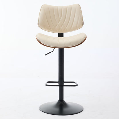 Walnut Bentwood Bar Stools Mid Century Modern Adjustable Counter Height Black Leather Upholstered 360°Swivel Bar Chairs for Kitchen Island/Dining Room/Cafe,Beige,Set of 2 - 1st Choice Furniture Direct