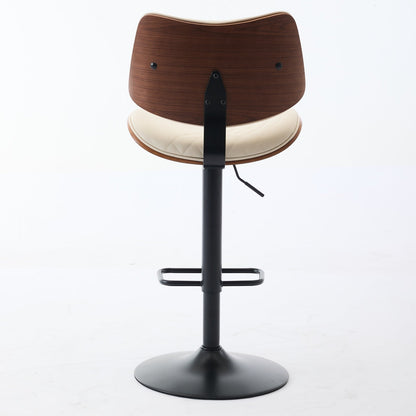 Walnut Bentwood Bar Stools Mid Century Modern Adjustable Counter Height Black Leather Upholstered 360°Swivel Bar Chairs for Kitchen Island/Dining Room/Cafe,Beige,Set of 2 - 1st Choice Furniture Direct