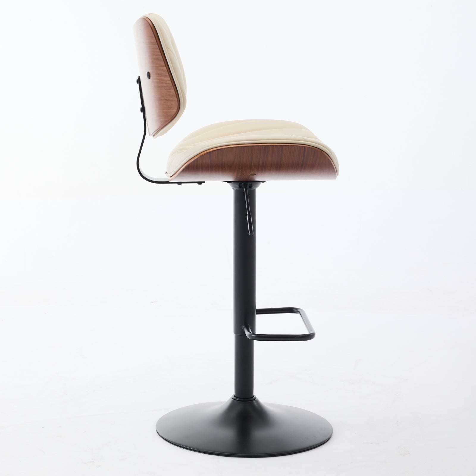 Walnut Bentwood Bar Stools Mid Century Modern Adjustable Counter Height Black Leather Upholstered 360°Swivel Bar Chairs for Kitchen Island/Dining Room/Cafe,Beige,Set of 2 - 1st Choice Furniture Direct