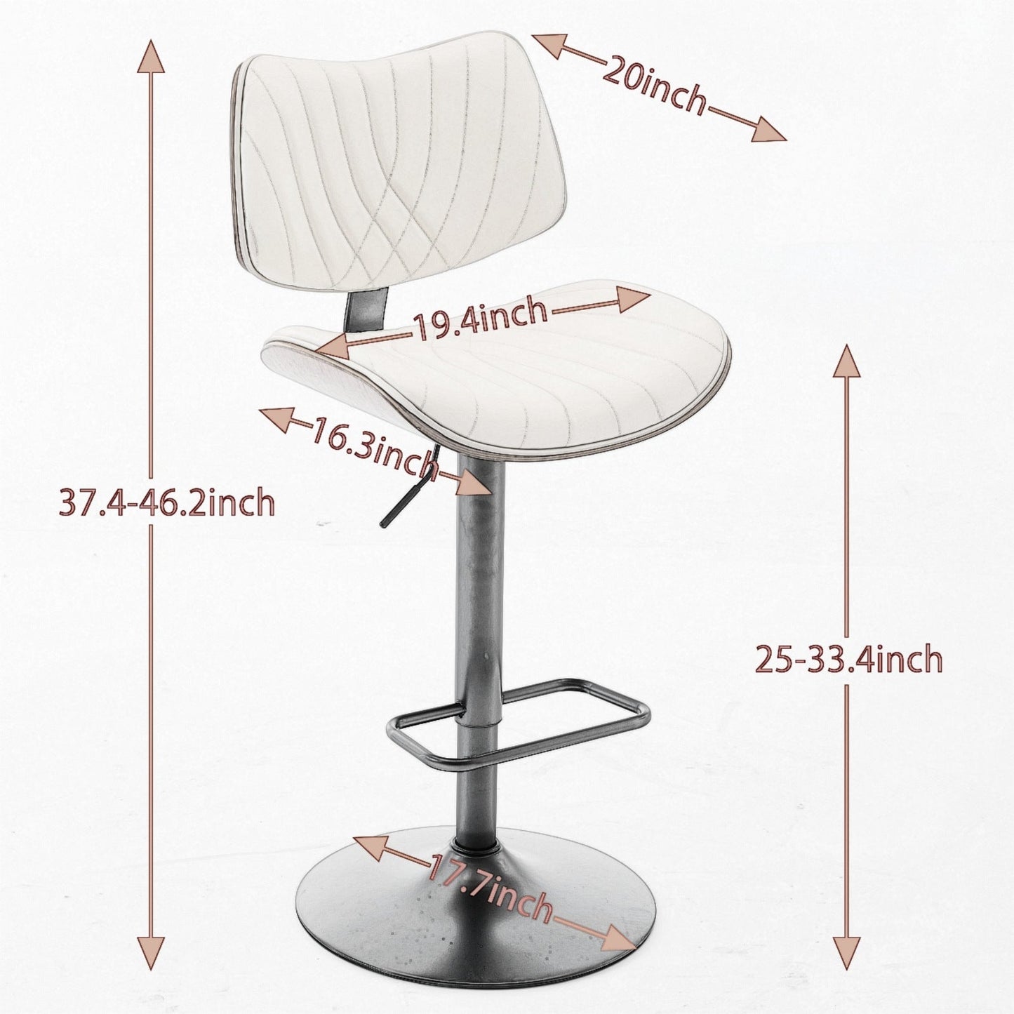 Walnut Bentwood Bar Stools Mid Century Modern Adjustable Counter Height Black Leather Upholstered 360°Swivel Bar Chairs for Kitchen Island/Dining Room/Cafe,Beige,Set of 2 - 1st Choice Furniture Direct