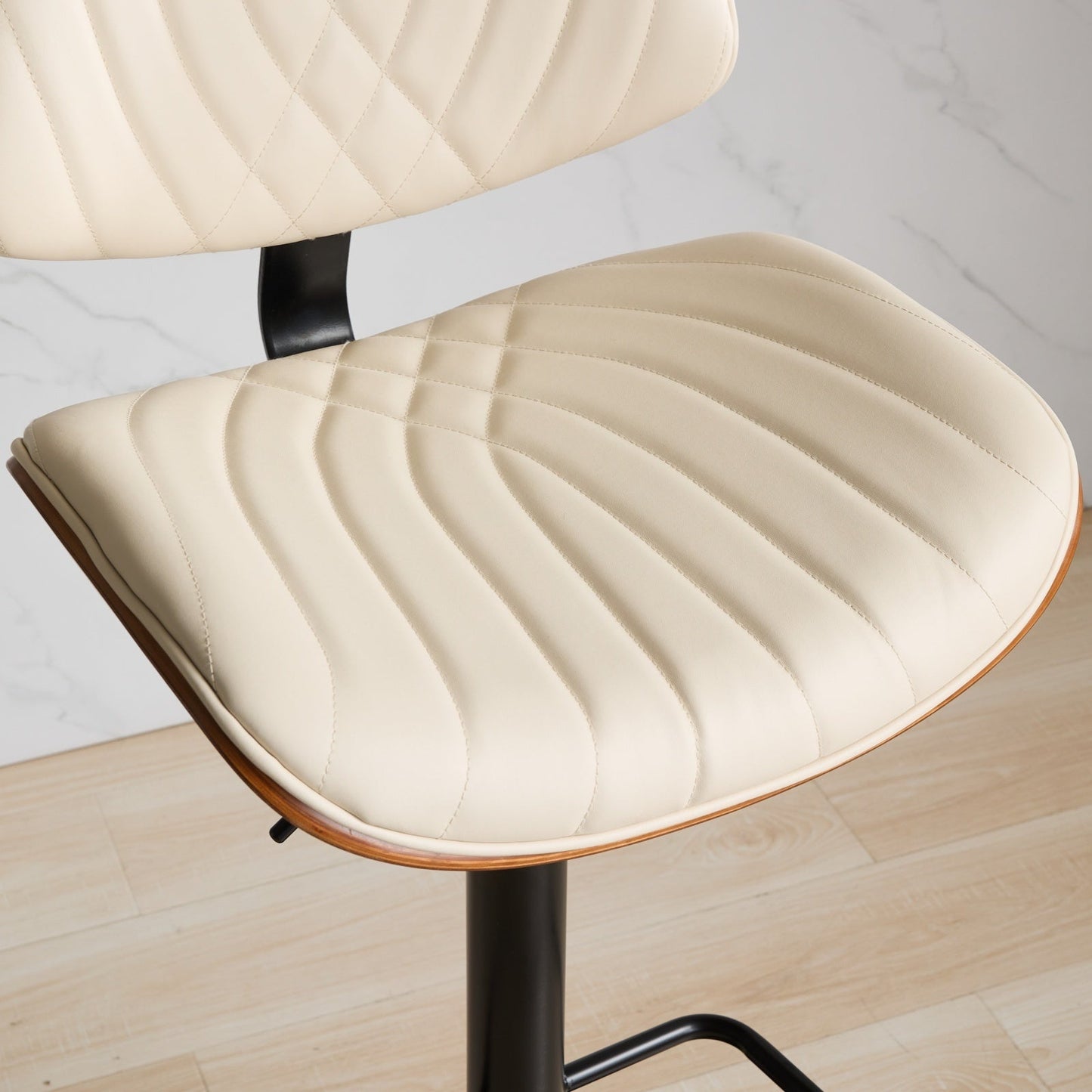 Walnut Bentwood Bar Stools Mid Century Modern Adjustable Counter Height Black Leather Upholstered 360°Swivel Bar Chairs for Kitchen Island/Dining Room/Cafe,Beige,Set of 2 - 1st Choice Furniture Direct