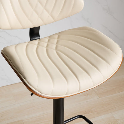 Walnut Bentwood Bar Stools Mid Century Modern Adjustable Counter Height Black Leather Upholstered 360°Swivel Bar Chairs for Kitchen Island/Dining Room/Cafe,Beige,Set of 2 - 1st Choice Furniture Direct