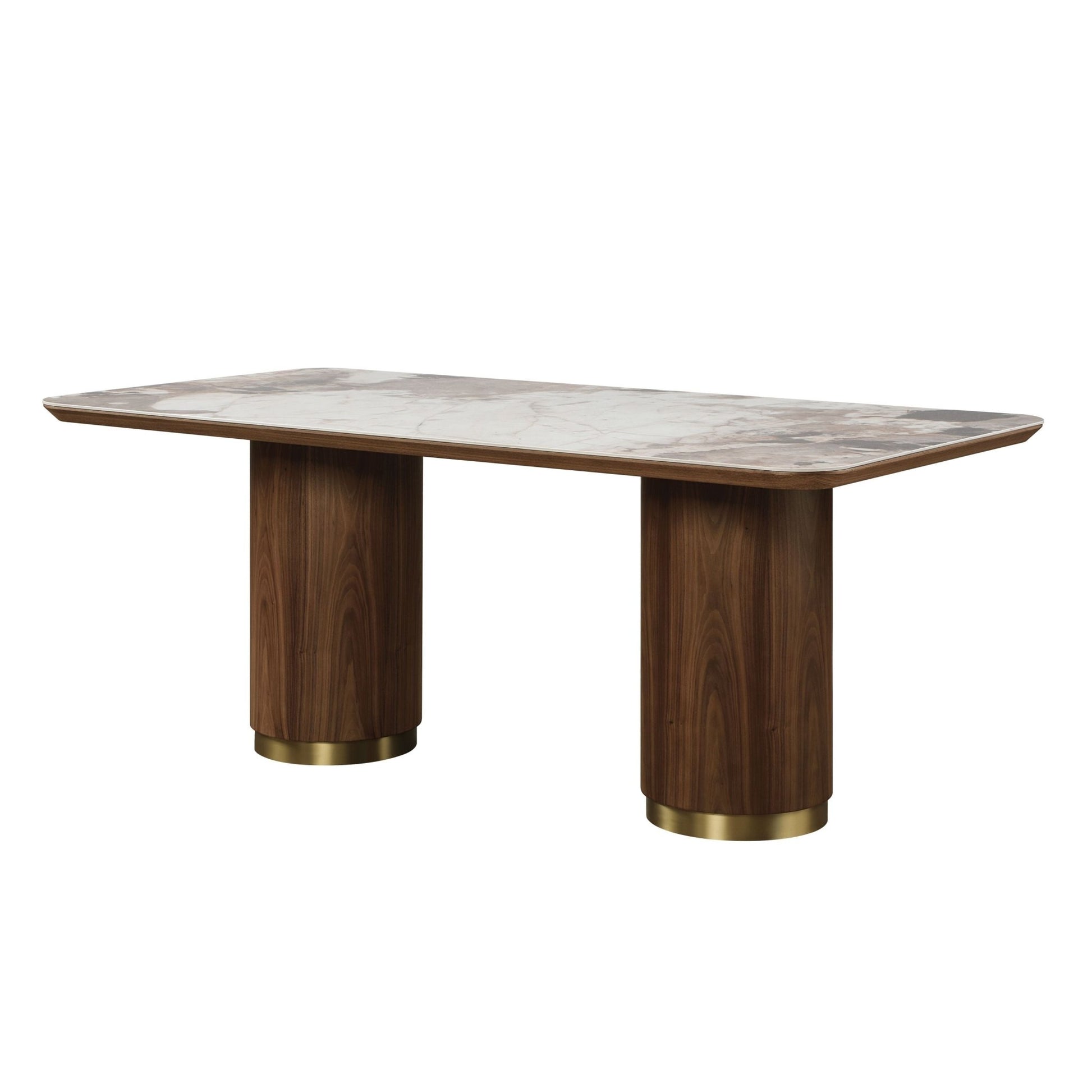 Walnut Ceramic Top Dining Table with Double Pedestal Base - 1st Choice Furniture Direct