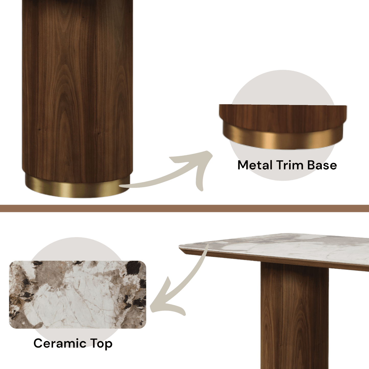 Walnut Ceramic Top Dining Table with Double Pedestal Base - 1st Choice Furniture Direct