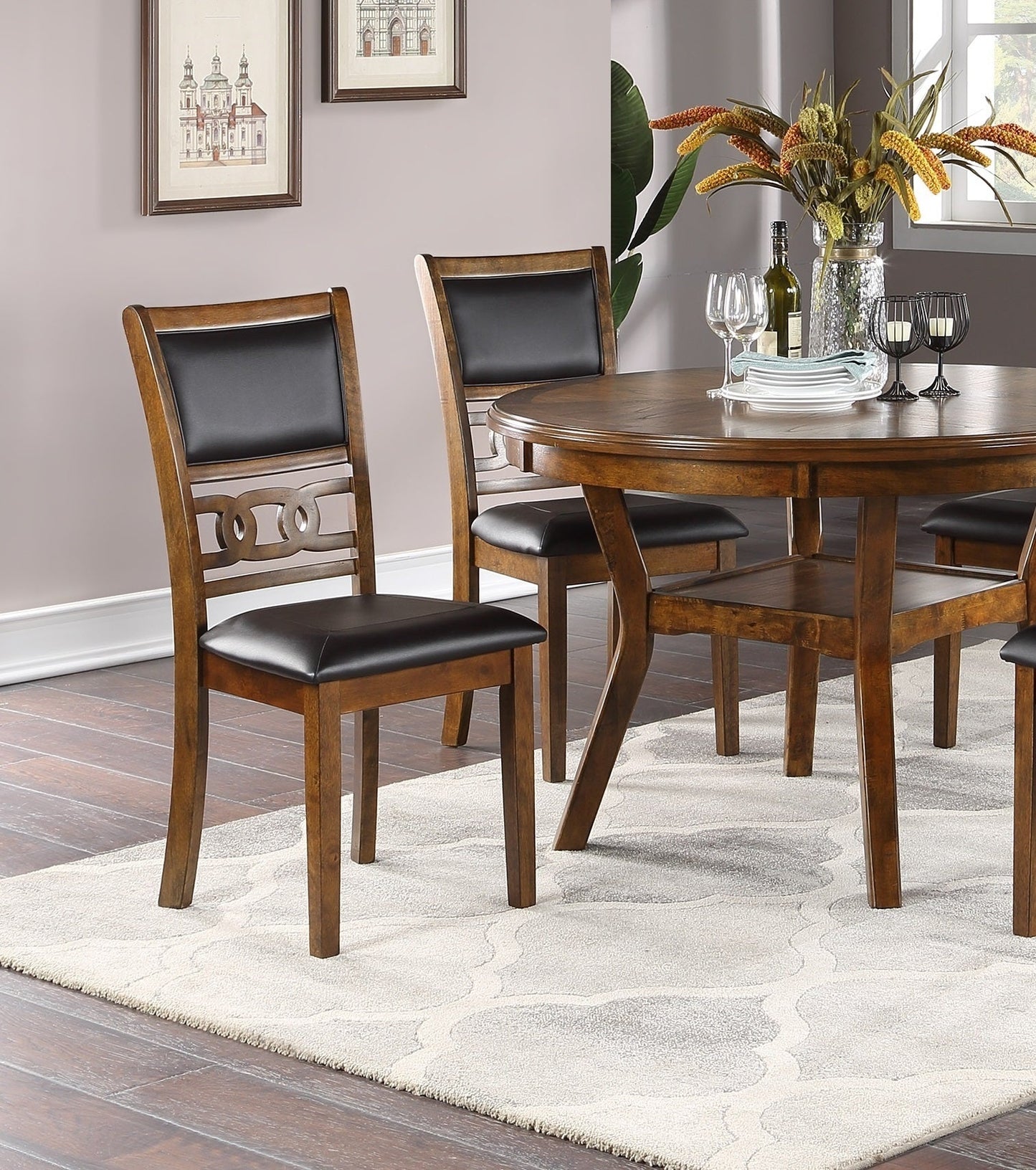 Walnut Dining Chairs Set of 2 | Upholstered Solid Wood Side Chairs with Knot Back Design - 1st Choice Furniture Direct