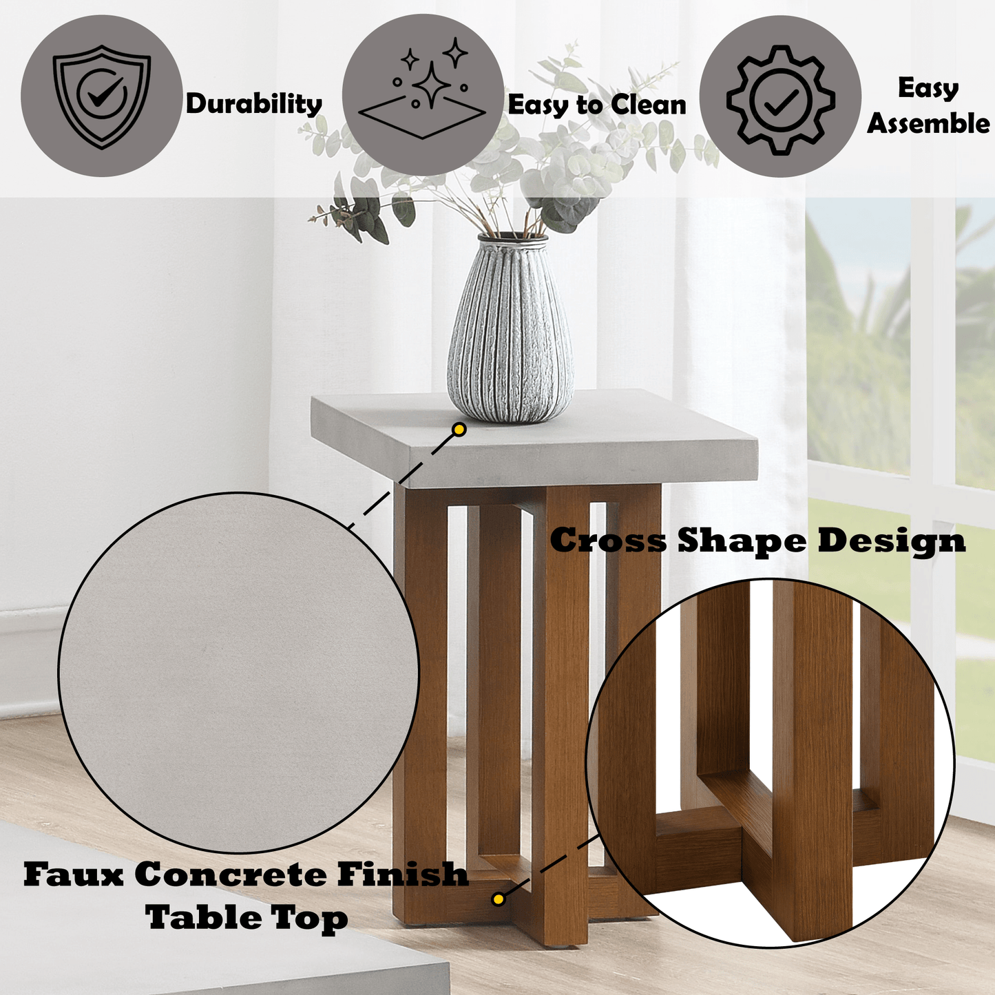 Walnut End Table with Faux Concrete Top - 1st Choice Furniture Direct
