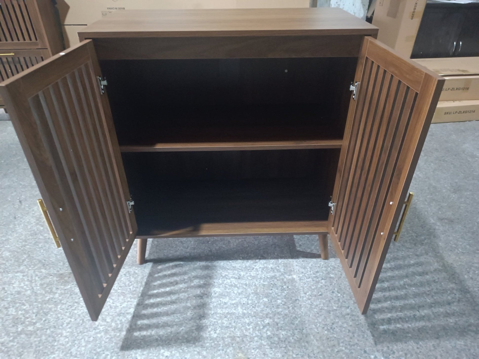 Walnut Farmhouse Storage Cabinet | Sideboard Buffet with Shelves - 1st Choice Furniture Direct