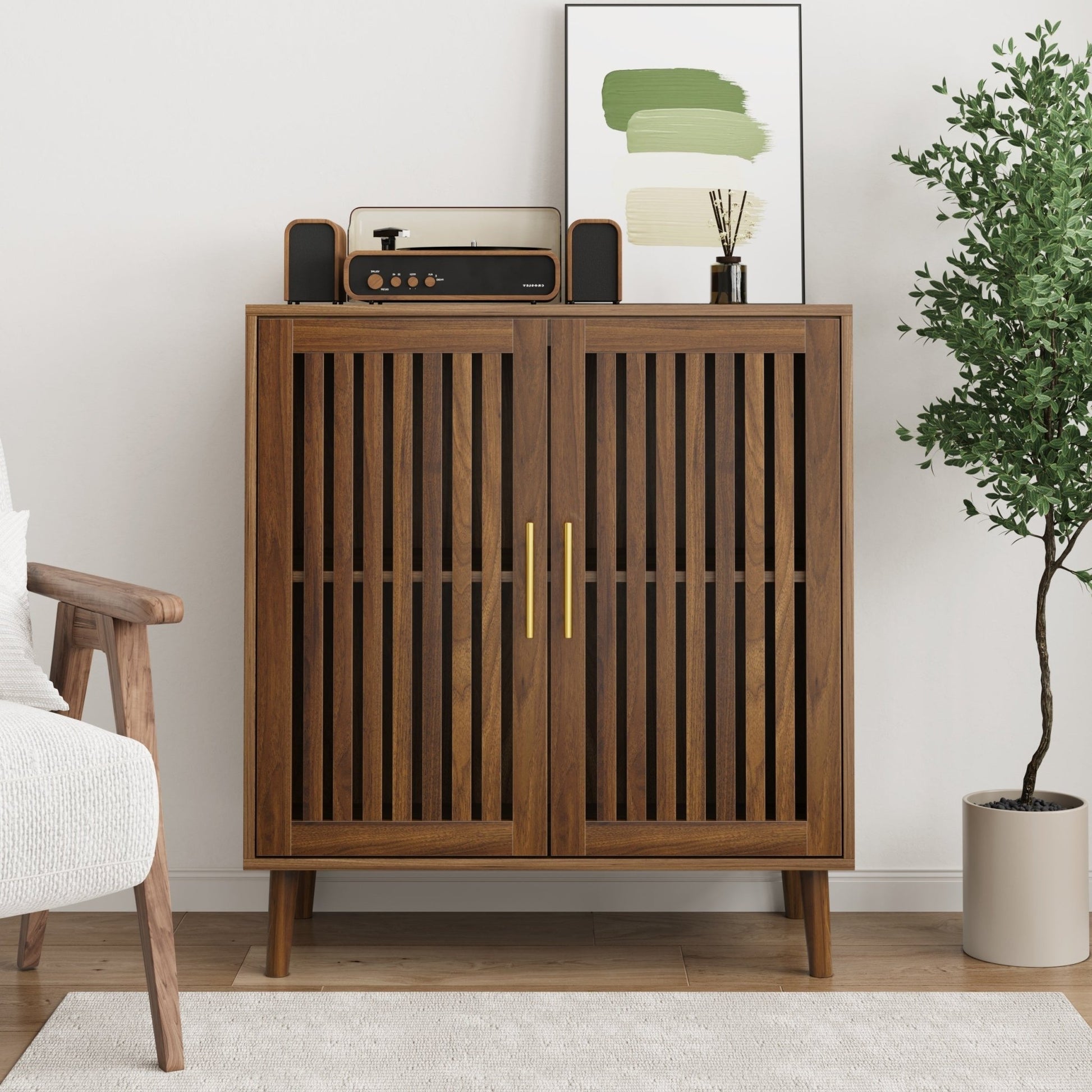 Walnut Farmhouse Storage Cabinet | Sideboard Buffet with Shelves - 1st Choice Furniture Direct