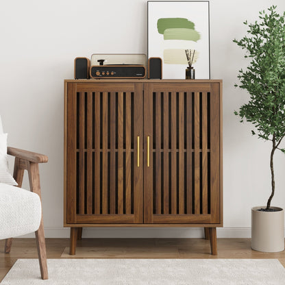 Walnut Farmhouse Storage Cabinet | Sideboard Buffet with Shelves - 1st Choice Furniture Direct