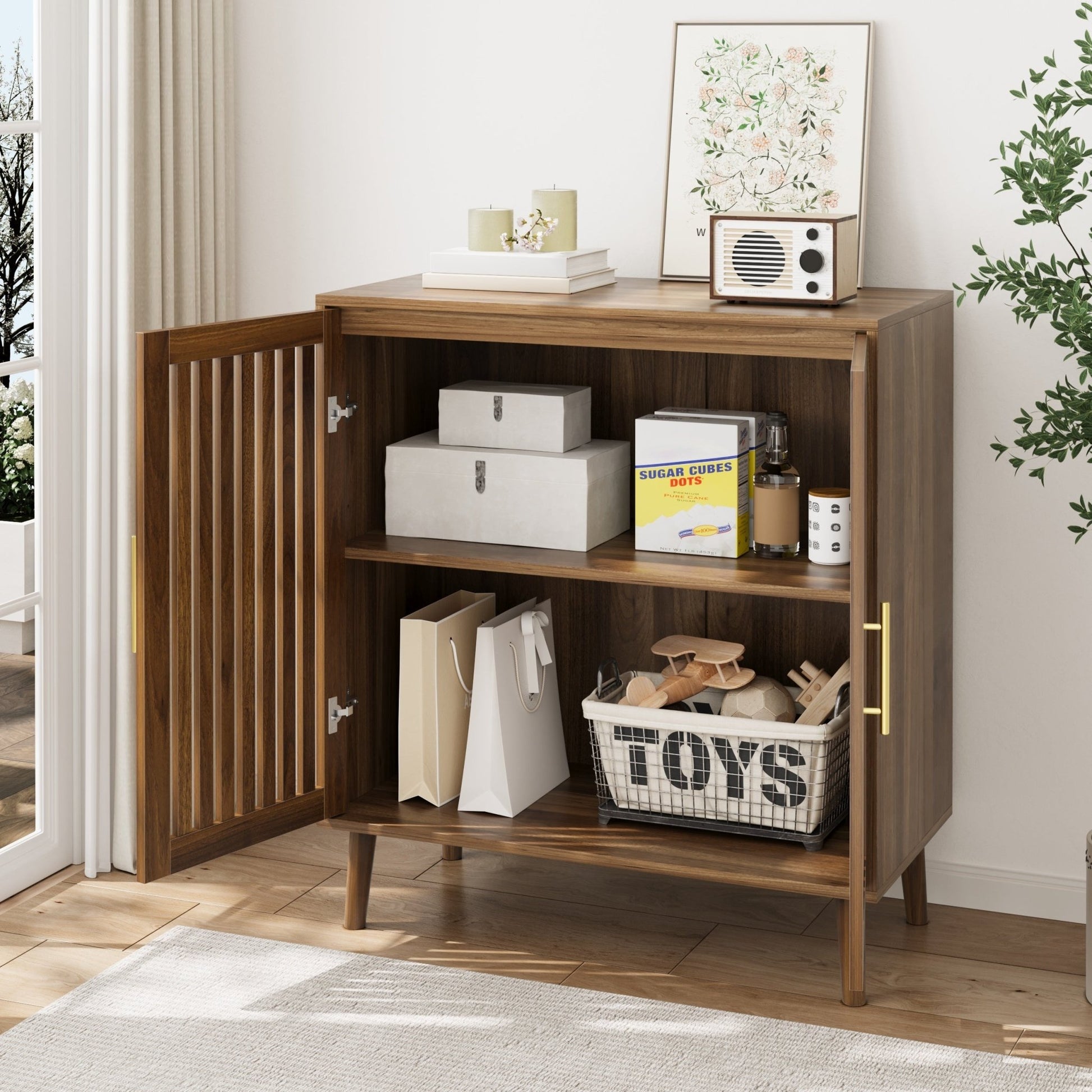 Walnut Farmhouse Storage Cabinet | Sideboard Buffet with Shelves - 1st Choice Furniture Direct