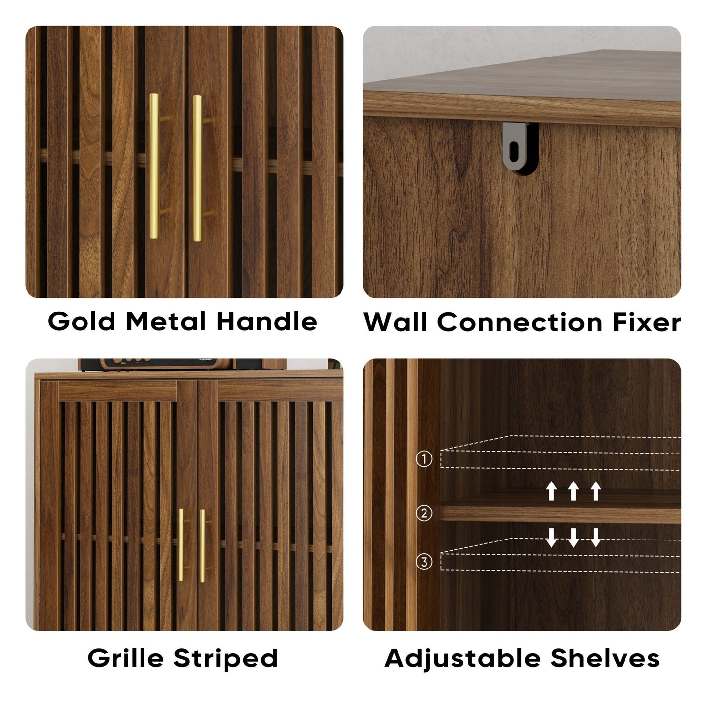 Walnut Farmhouse Storage Cabinet | Sideboard Buffet with Shelves - 1st Choice Furniture Direct