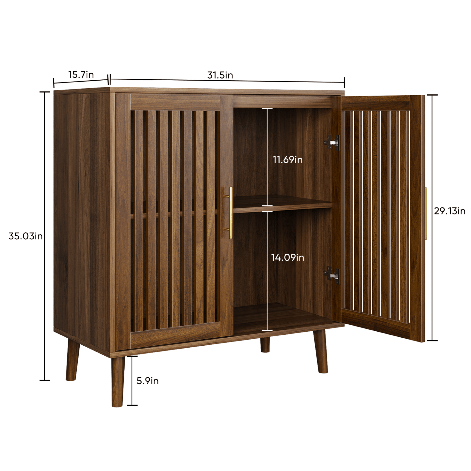 Walnut Farmhouse Storage Cabinet | Sideboard Buffet with Shelves - 1st Choice Furniture Direct