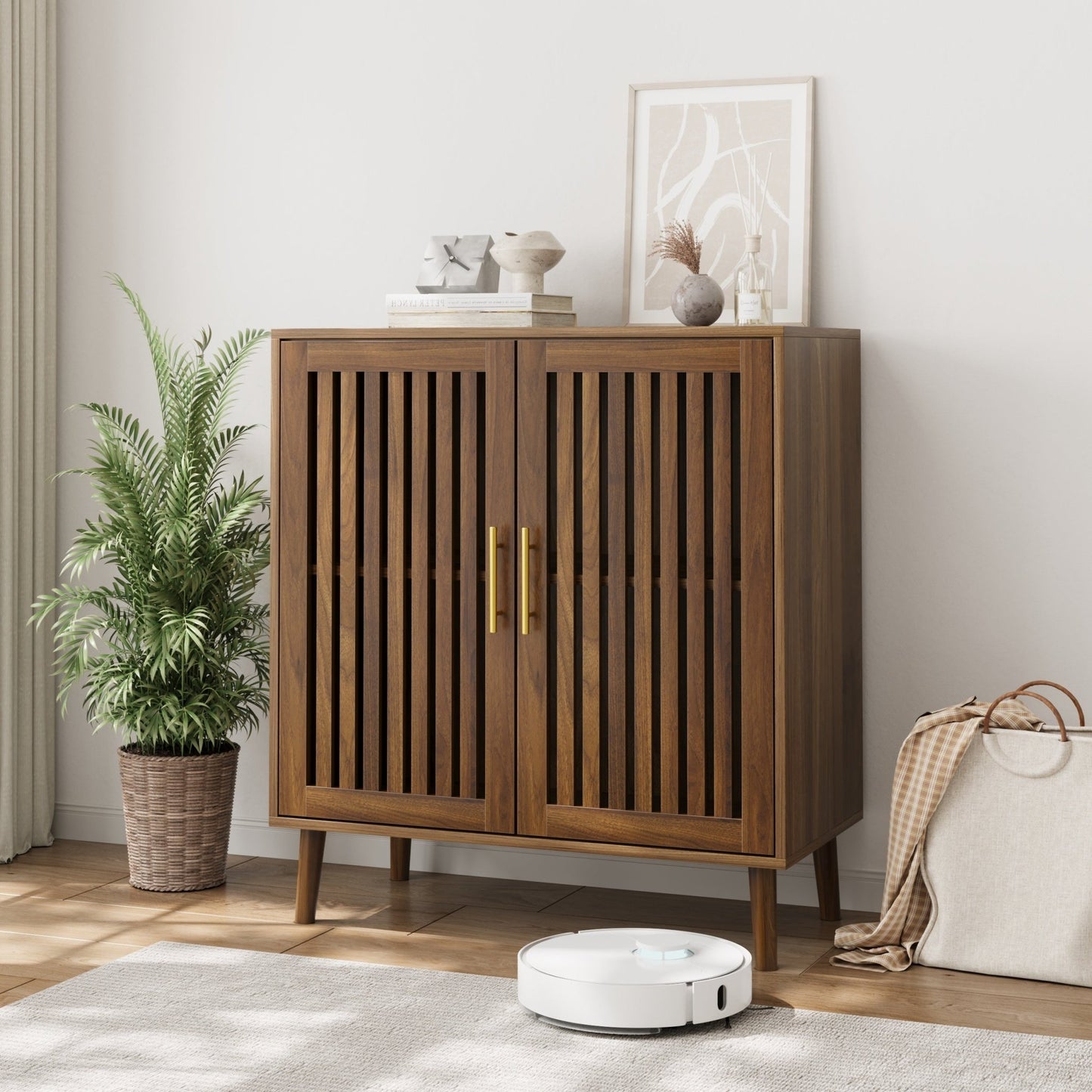 Walnut Farmhouse Storage Cabinet | Sideboard Buffet with Shelves - 1st Choice Furniture Direct