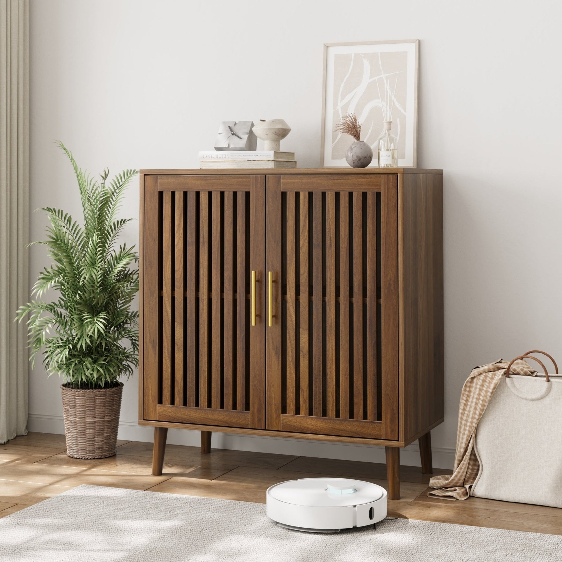 Walnut Farmhouse Storage Cabinet | Sideboard Buffet with Shelves - 1st Choice Furniture Direct