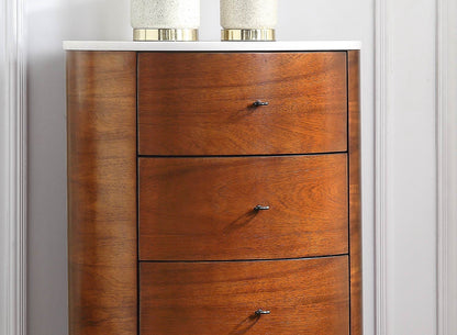 Walnut Finish 1pc Chest of Five Drawers Marble Top Ball Bearing Glides Bedroom Furniture - 1st Choice Furniture Direct