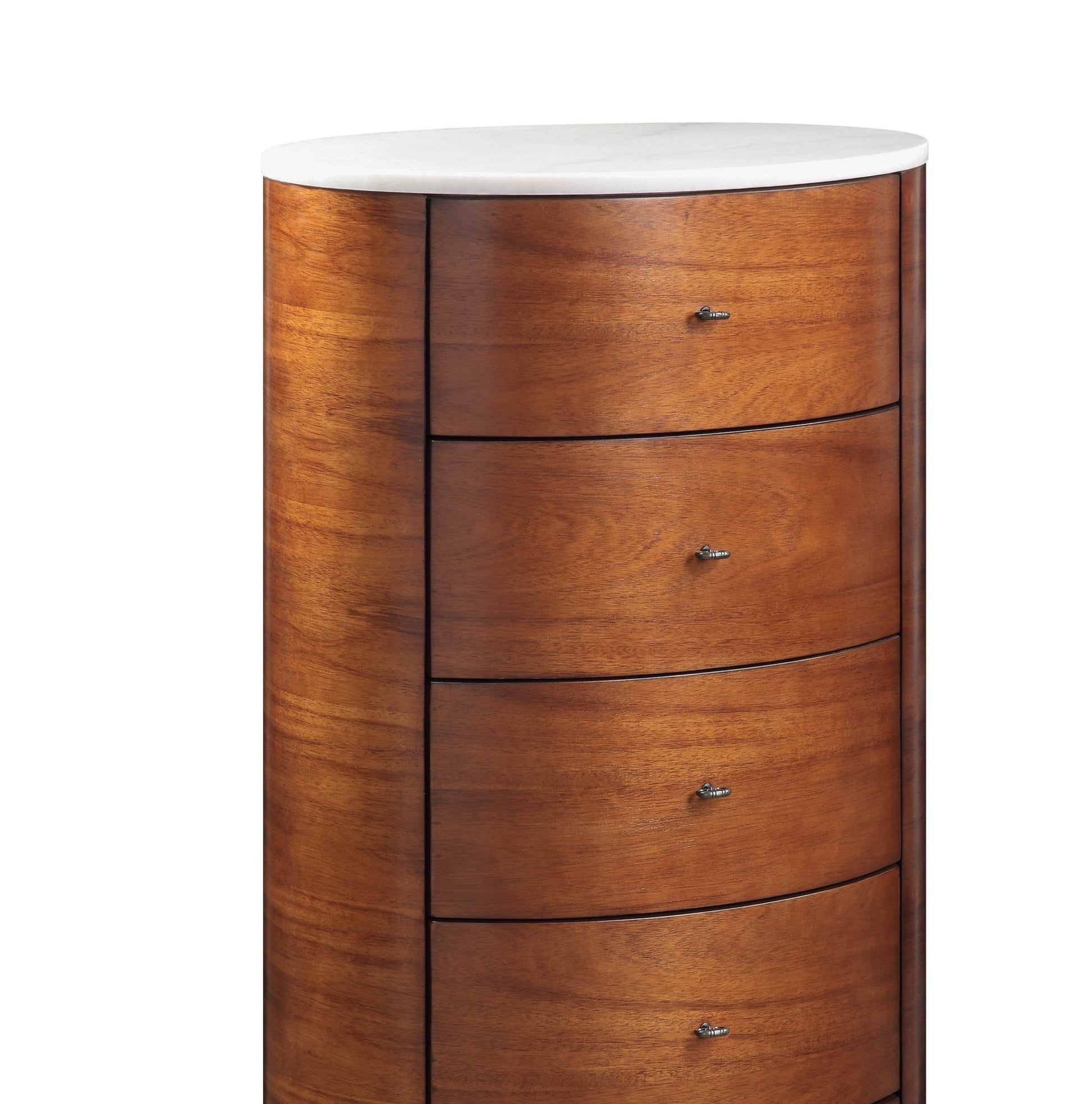 Walnut Finish 1pc Chest of Five Drawers Marble Top Ball Bearing Glides Bedroom Furniture - 1st Choice Furniture Direct