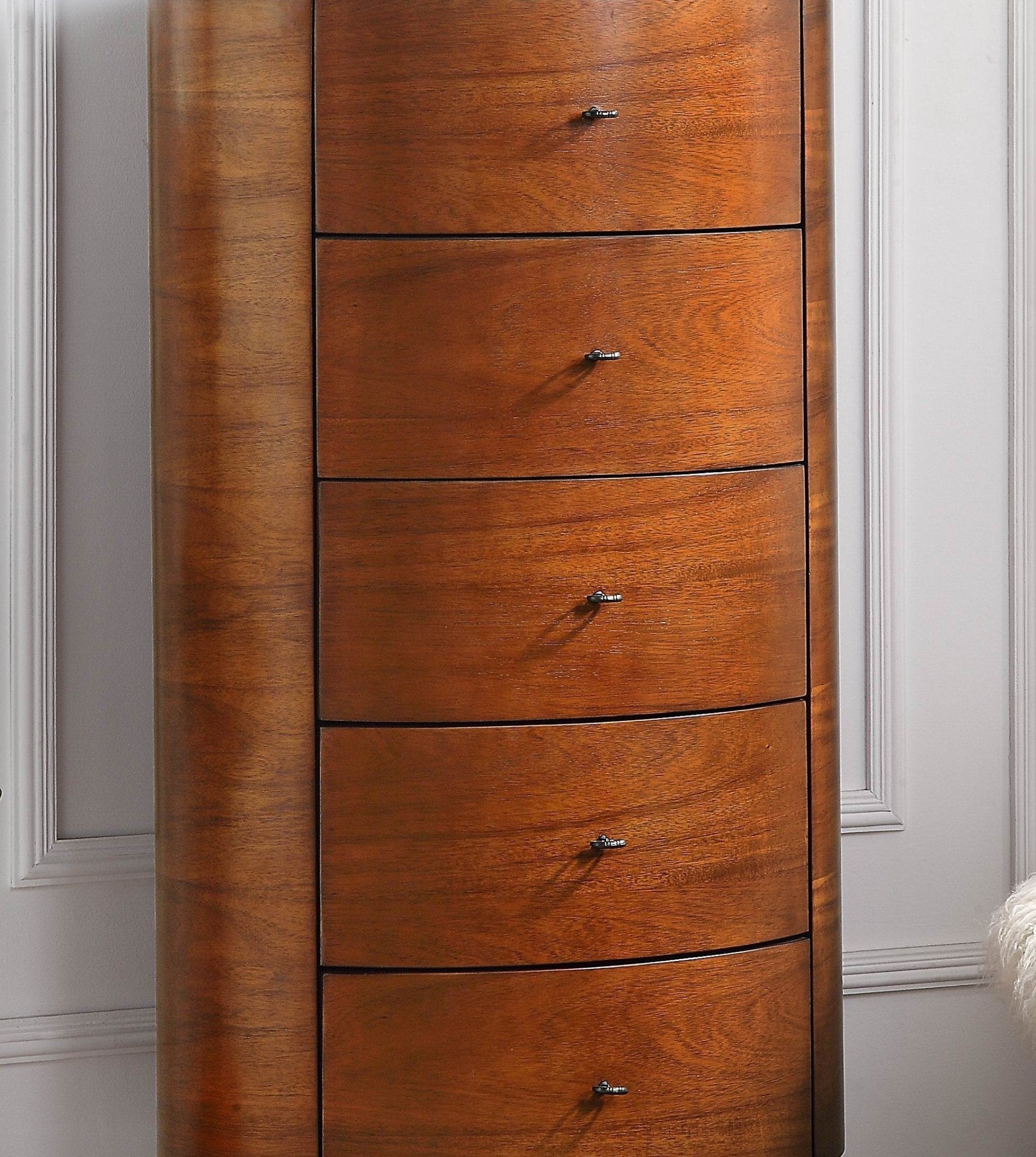 Walnut Finish 1pc Chest of Five Drawers Marble Top Ball Bearing Glides Bedroom Furniture - 1st Choice Furniture Direct