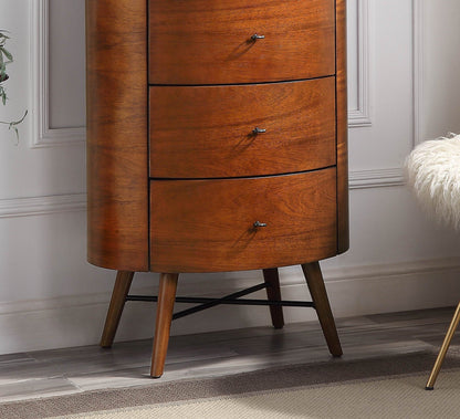 Walnut Finish 1pc Chest of Five Drawers Marble Top Ball Bearing Glides Bedroom Furniture - 1st Choice Furniture Direct