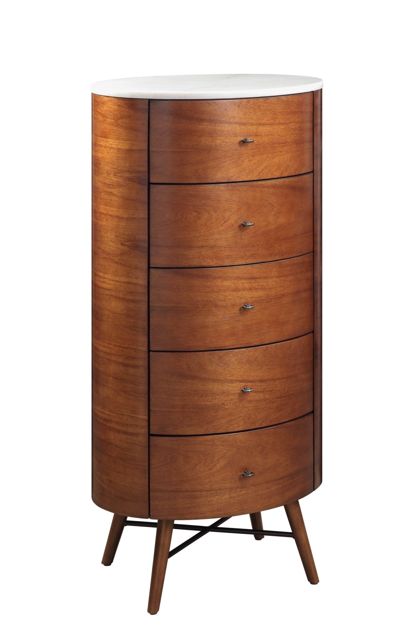 Walnut Finish 1pc Chest of Five Drawers Marble Top Ball Bearing Glides Bedroom Furniture - 1st Choice Furniture Direct