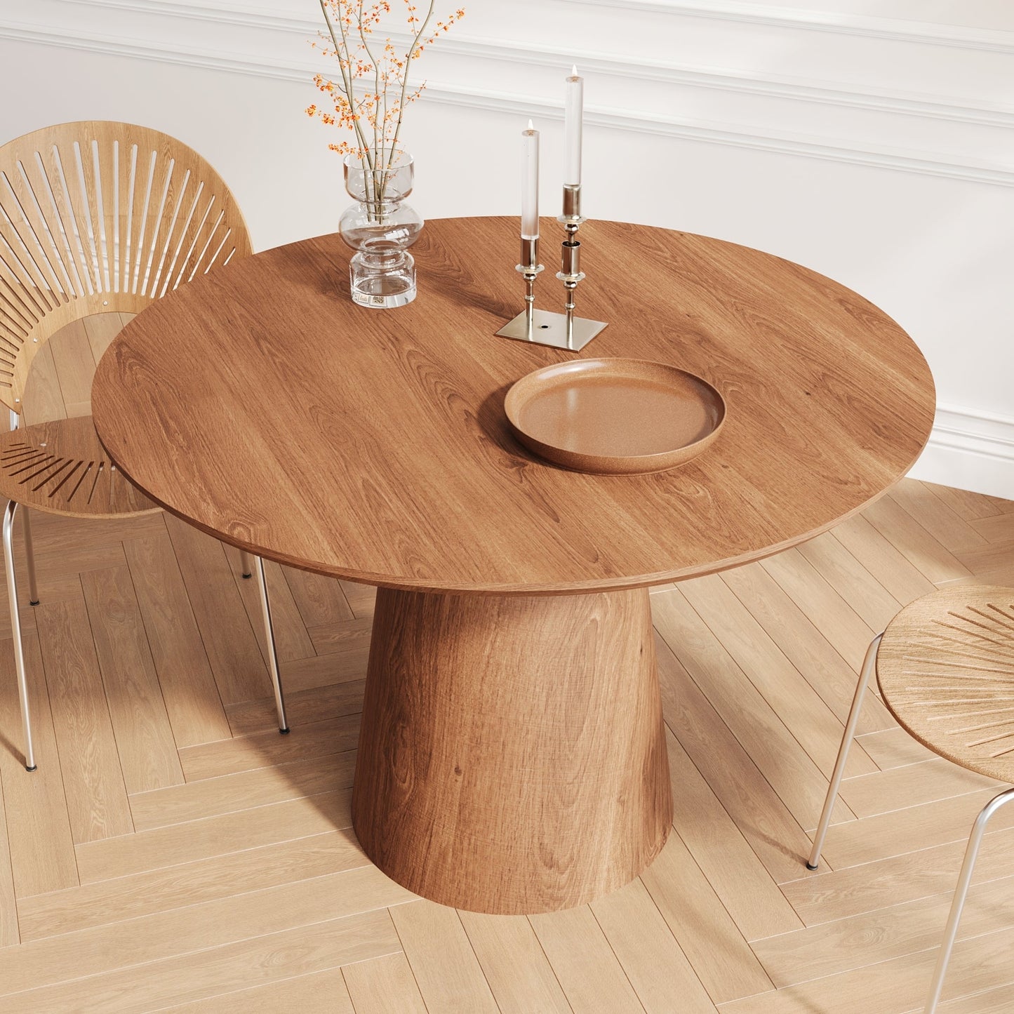 Walnut Round Dining Table with Pedestal Base - 1st Choice Furniture Direct