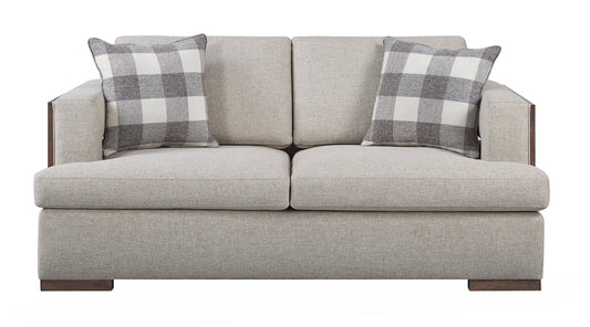 Walnut Two-Tone Fabric Loveseat with Accent Pillows - 1st Choice Furniture Direct