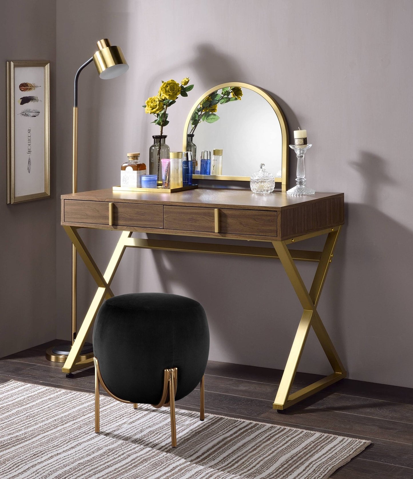 Walnut Vanity Desk with Mirror & Jewelry Tray - 1st Choice Furniture Direct