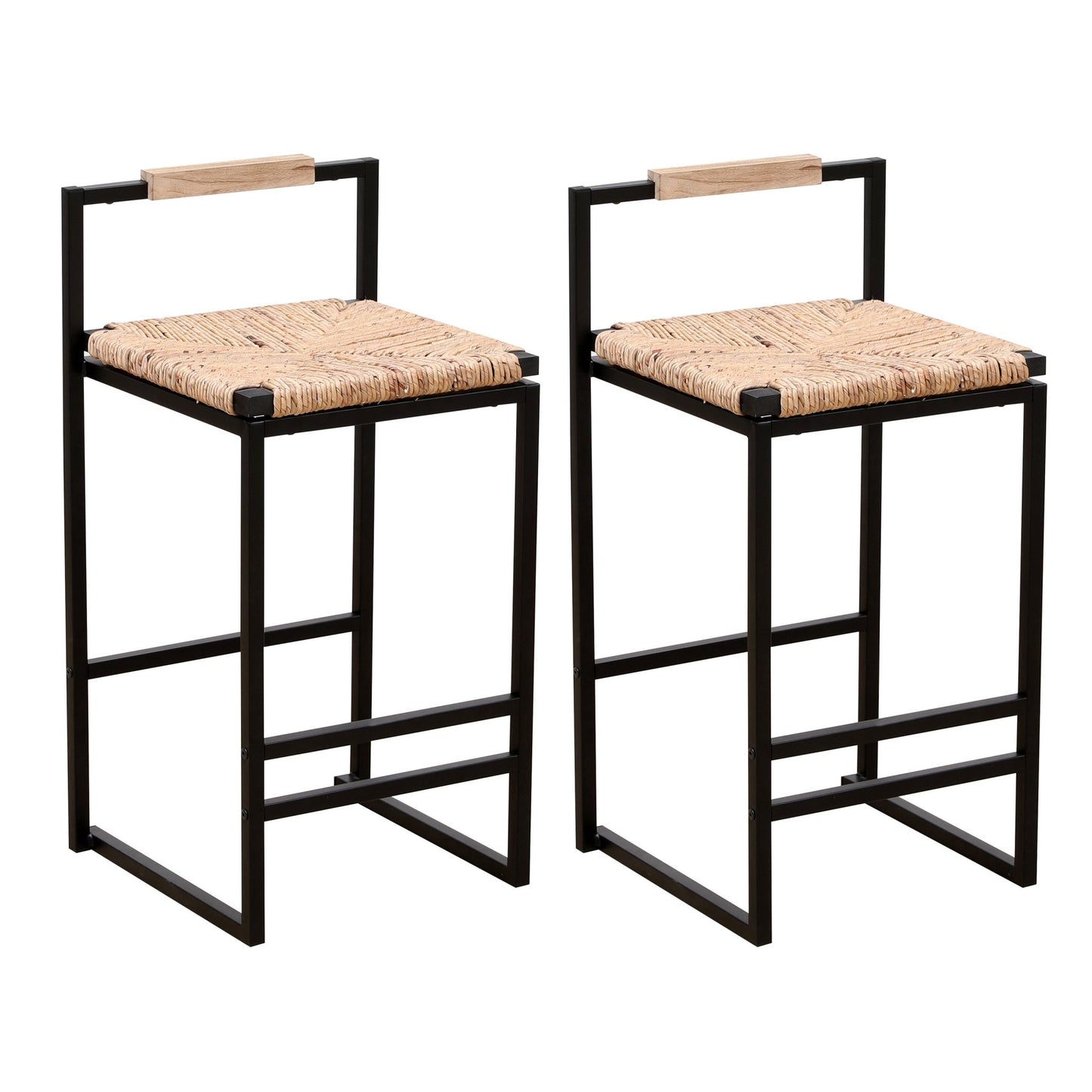 Water Hyacinth Bar Stools Set of 2 | Natural Woven Counter Chairs with Metal Frame - 1st Choice Furniture Direct