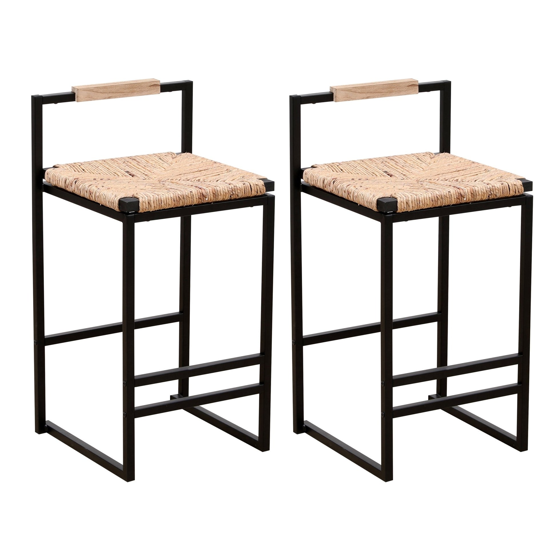 Water Hyacinth Bar Stools Set of 2 | Natural Woven Counter Chairs with Metal Frame - 1st Choice Furniture Direct