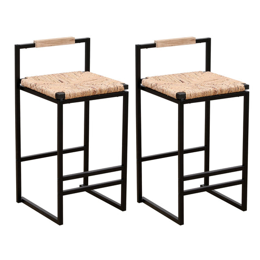Water Hyacinth Bar Stools Set of 2 | Natural Woven Counter Chairs with Metal Frame - 1st Choice Furniture Direct