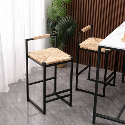 Water Hyacinth Bar Stools Set of 2 | Natural Woven Counter Chairs with Metal Frame - 1st Choice Furniture Direct