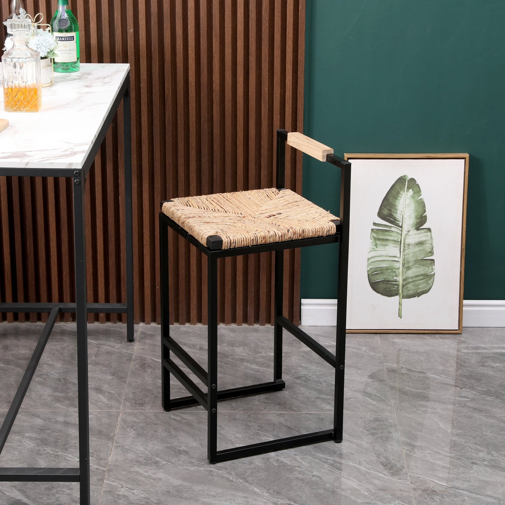 Water Hyacinth Bar Stools Set of 2 | Natural Woven Counter Chairs with Metal Frame - 1st Choice Furniture Direct